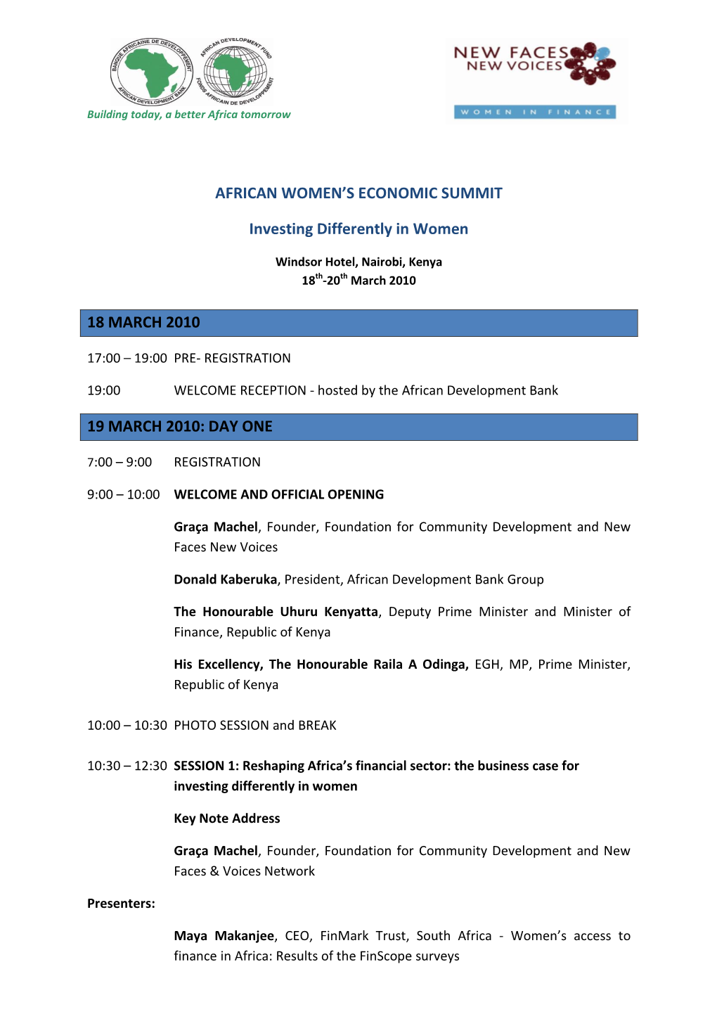 AFRICAN WOMEN's ECONOMIC SUMMIT Investing Differently In