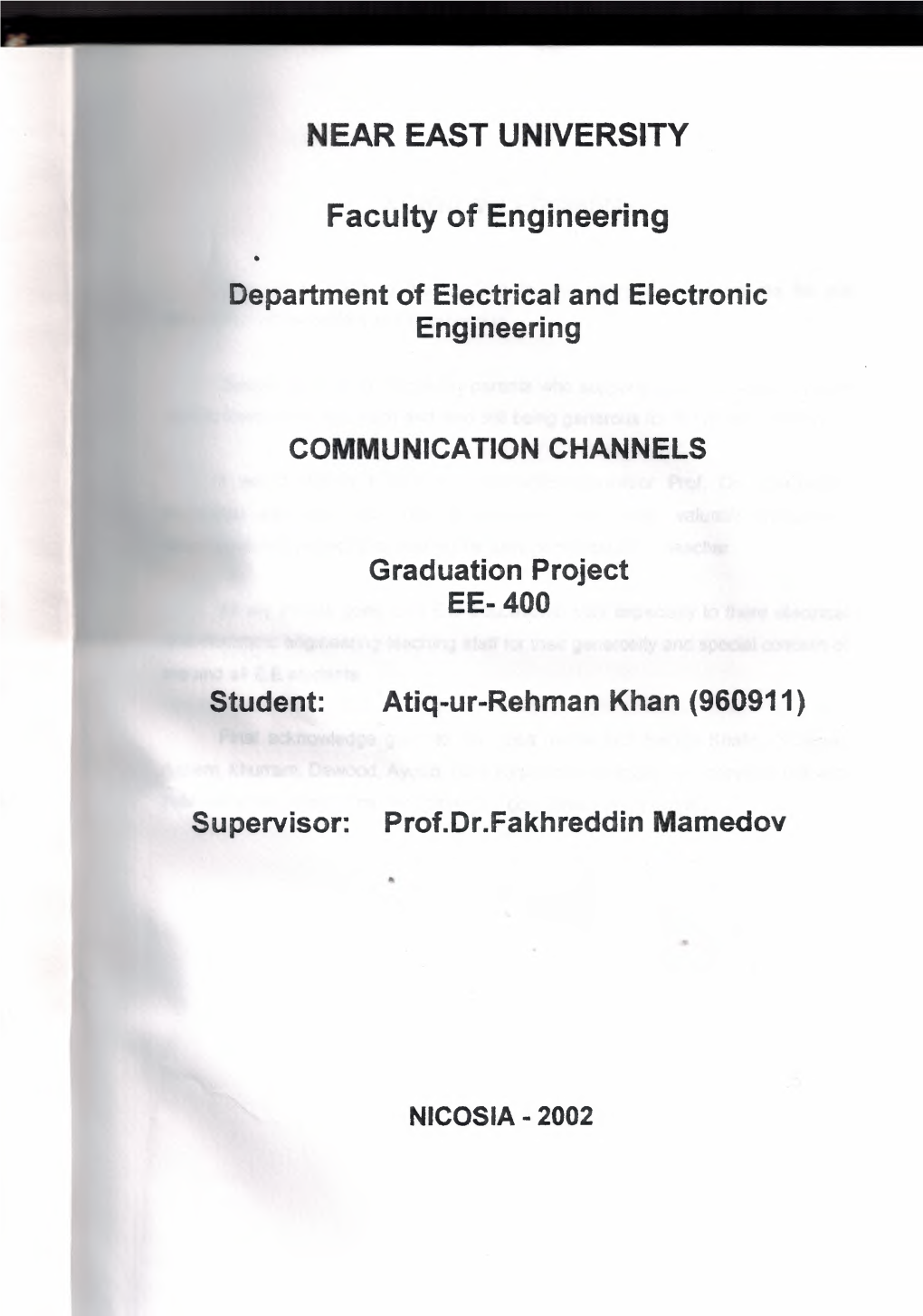 Faculty of Engineering • Department of Electrical and Electronic Engineering