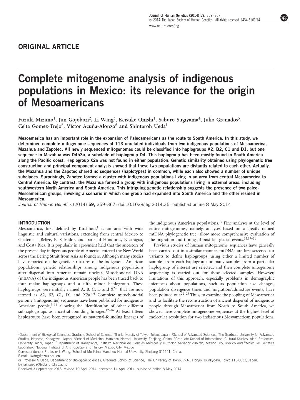 Complete Mitogenome Analysis of Indigenous Populations in Mexico: Its Relevance for the Origin of Mesoamericans