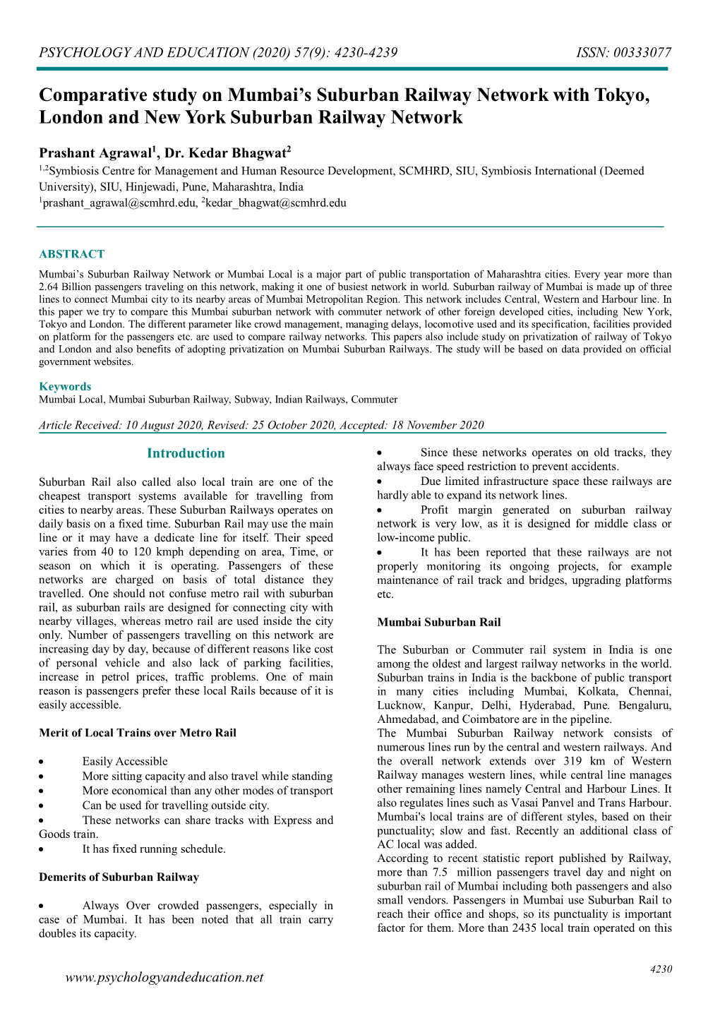 Comparative Study on Mumbai's Suburban Railway Network With