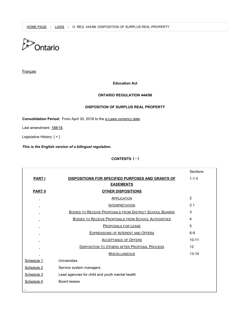 O. Reg. 444/98: Disposition of Surplus Real Property