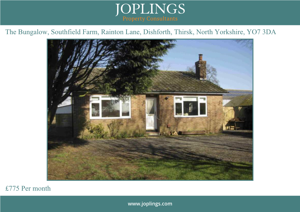 The Bungalow, Southfield Farm, Rainton Lane, Dishforth, Thirsk, North Yorkshire, YO7 3DA