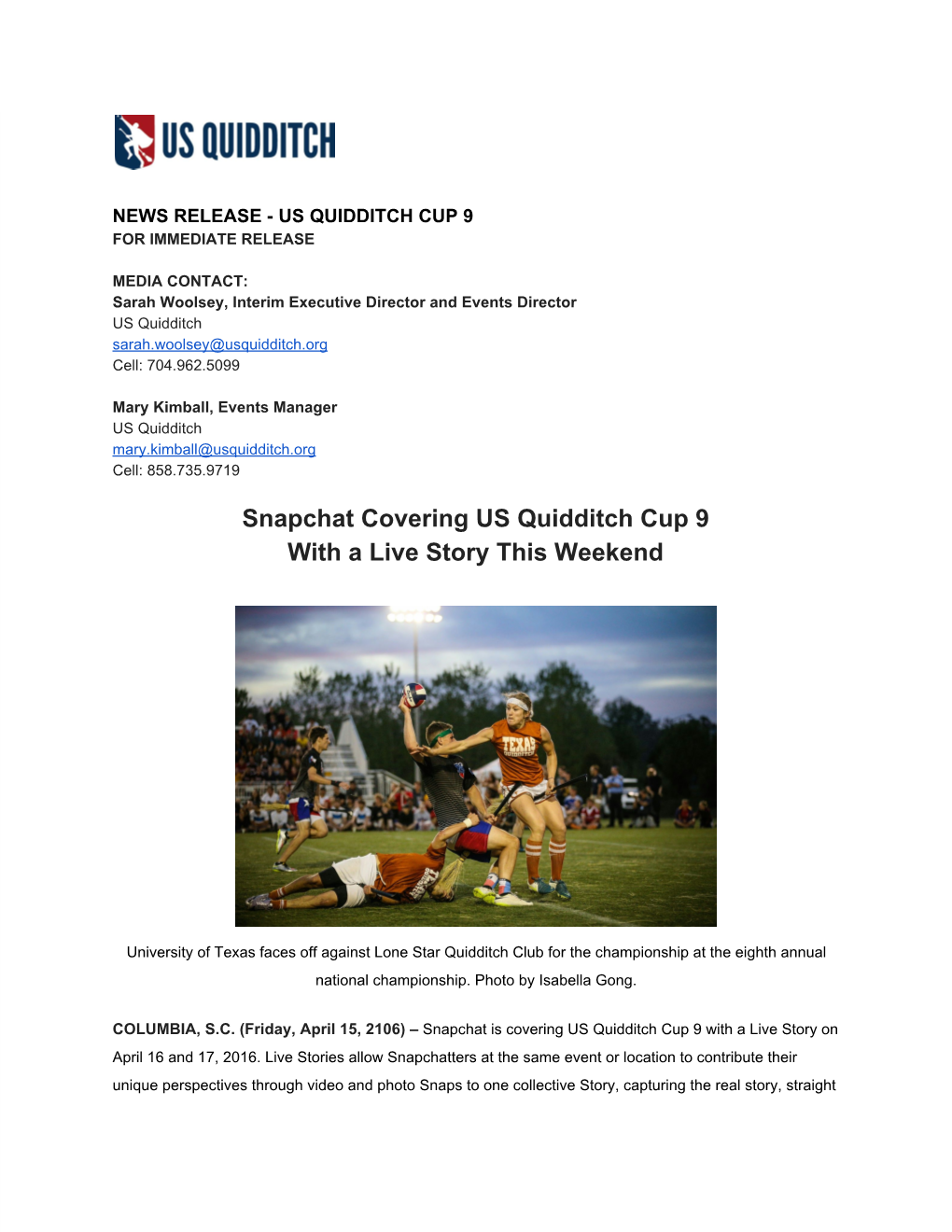 Snapchat Covering US Quidditch Cup 9 with a Live Story This Weekend