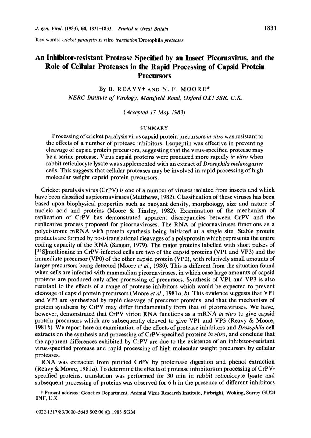 An Inhibitor-Resistant Protease Specified by an Insect Picornavirus, and the Role of Cellular Proteases in the Rapid Processing of Capsid Protein Precursors