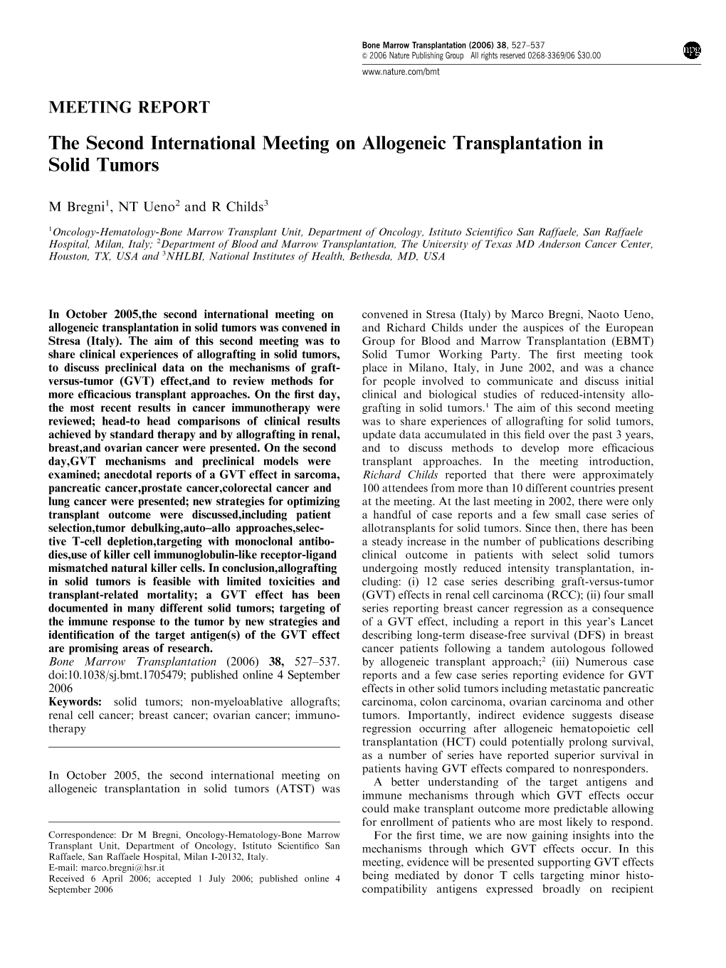 The Second International Meeting on Allogeneic Transplantation in Solid Tumors