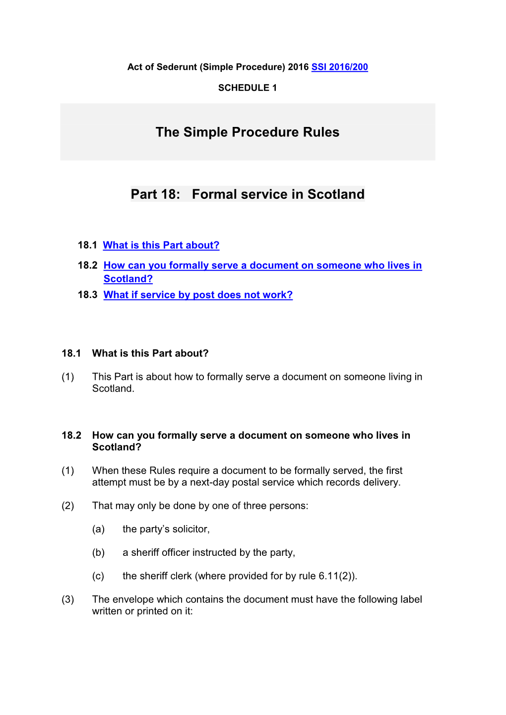 The Simple Procedure Rules Part 18: Formal Service in Scotland