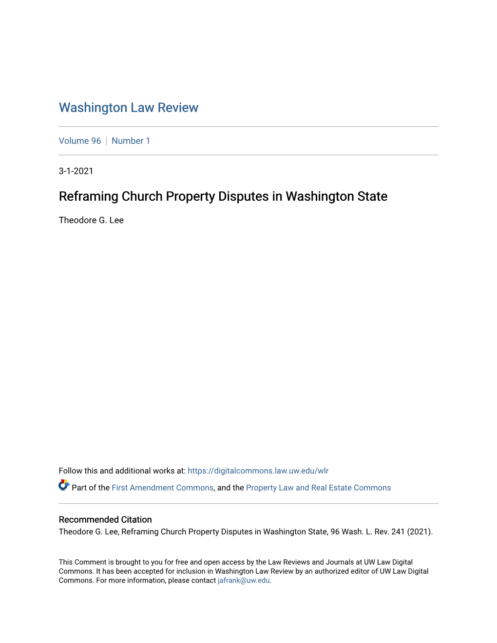 Reframing Church Property Disputes in Washington State