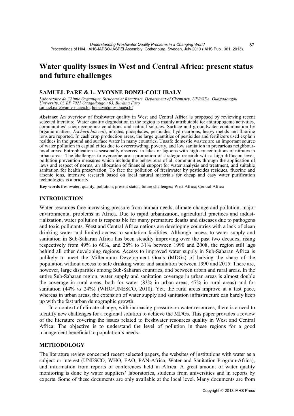 Water Quality Issues in West and Central Africa: Present Status and Future Challenges