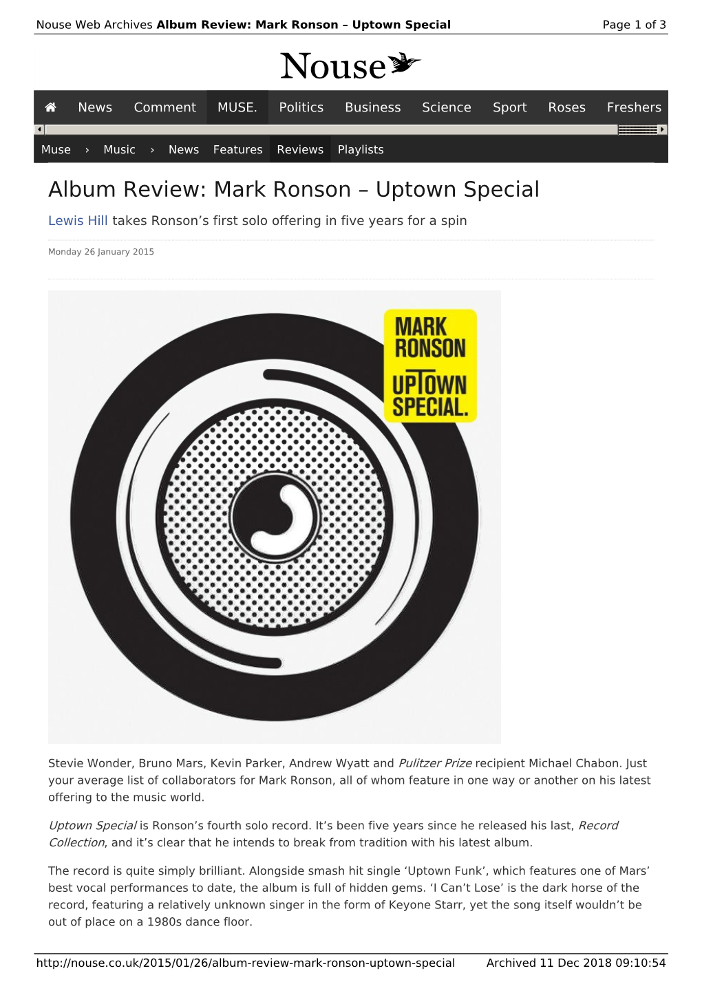 Album Review: Mark Ronson – Uptown Special | Nouse