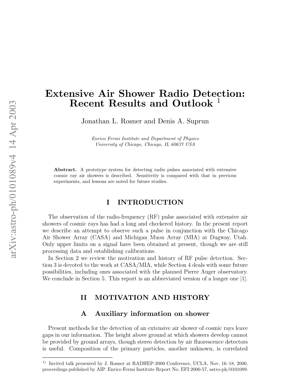 Extensive Air Shower Radio Detection: Recent Results and Outlook