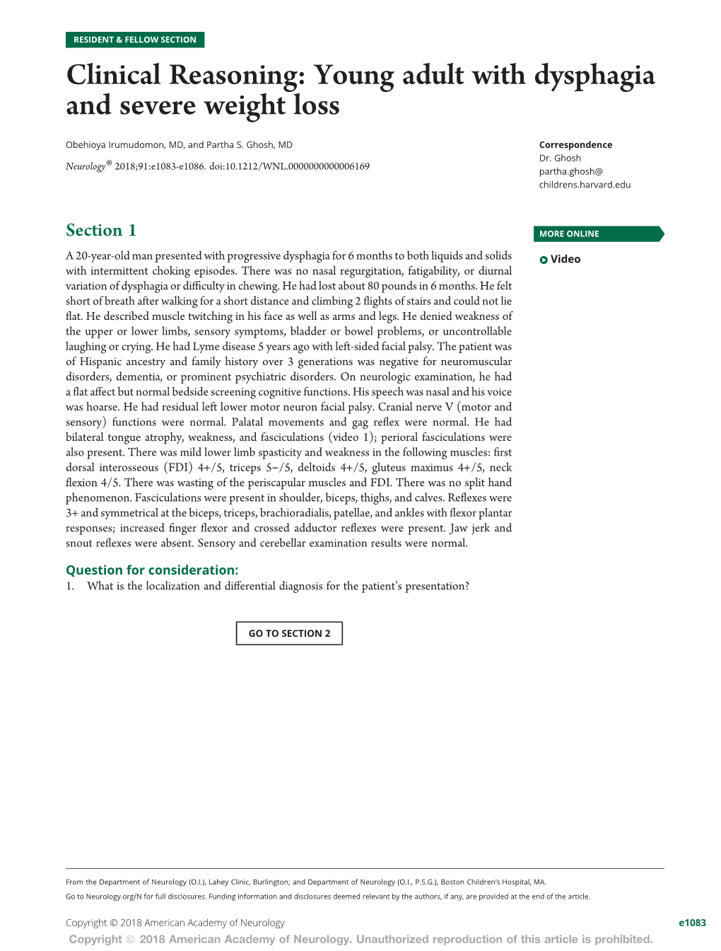 Clinical Reasoning: Young Adult with Dysphagia and Severe Weight Loss