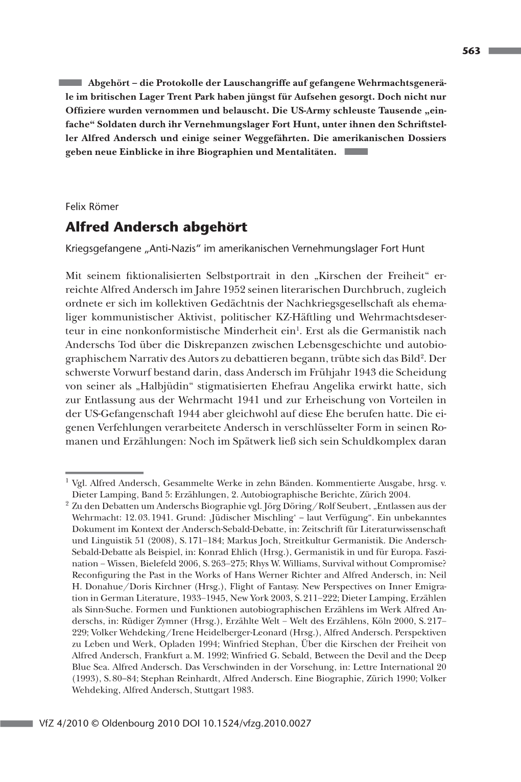 Alfred Andersch Abgehört Kriegsgefangene „Anti-Nazis“ Im Amerikanischen Vernehmungslager Fort Hunt