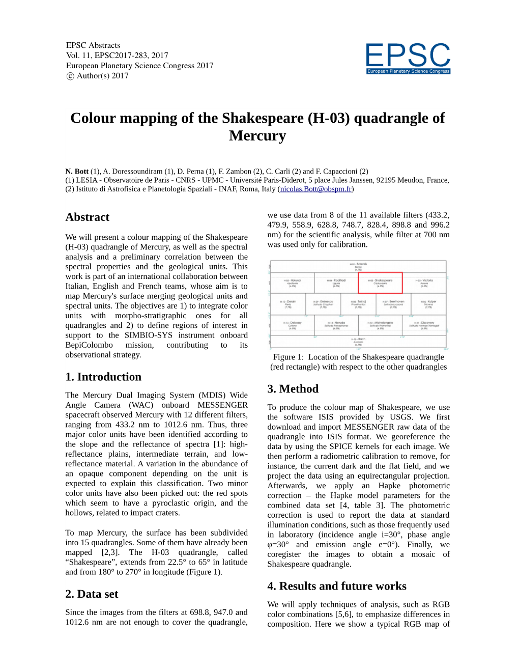 Colour Mapping of the Shakespeare (H-03) Quadrangle of Mercury