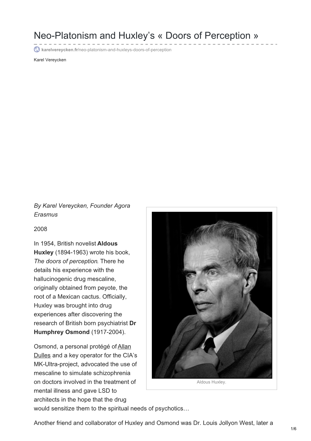 Neo-Platonism and Huxley's « Doors of Perception »