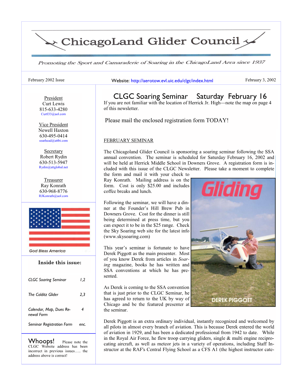 CLGC Soaring Seminar Saturday February 16 Curt Lewis If You Are Not Familiar with the Location of Herrick Jr