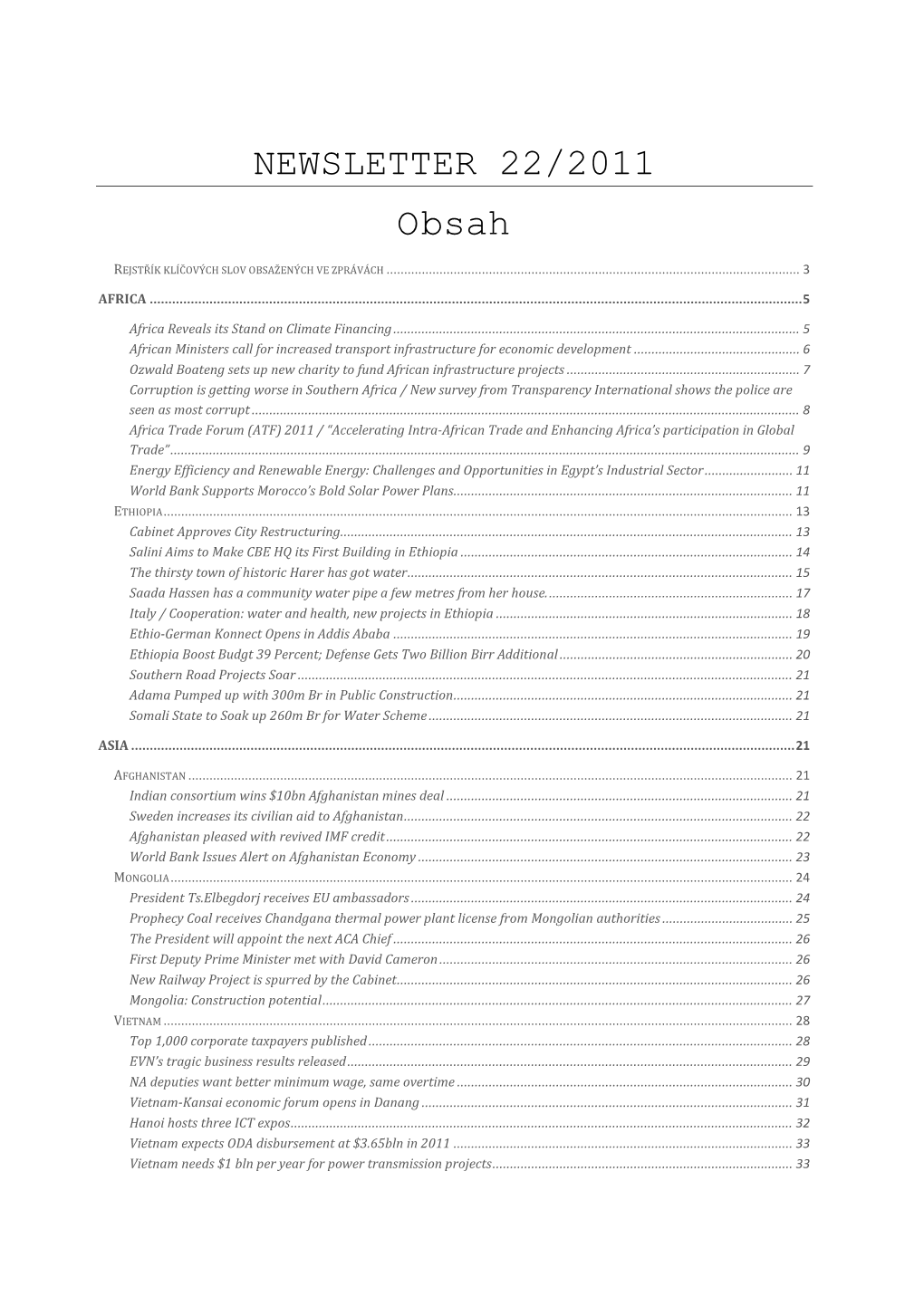 NEWSLETTER 22/2011 Obsah