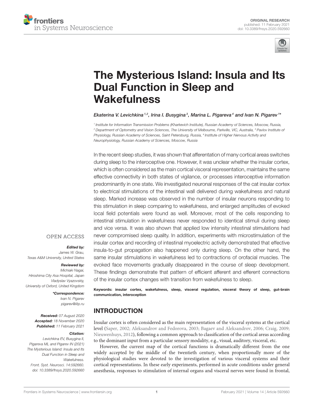 Insula and Its Dual Function in Sleep and Wakefulness