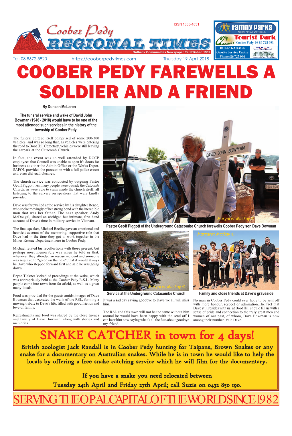 COOBER PEDY FAREWELLS a SOLDIER and a FRIEND by Duncan Mclaren