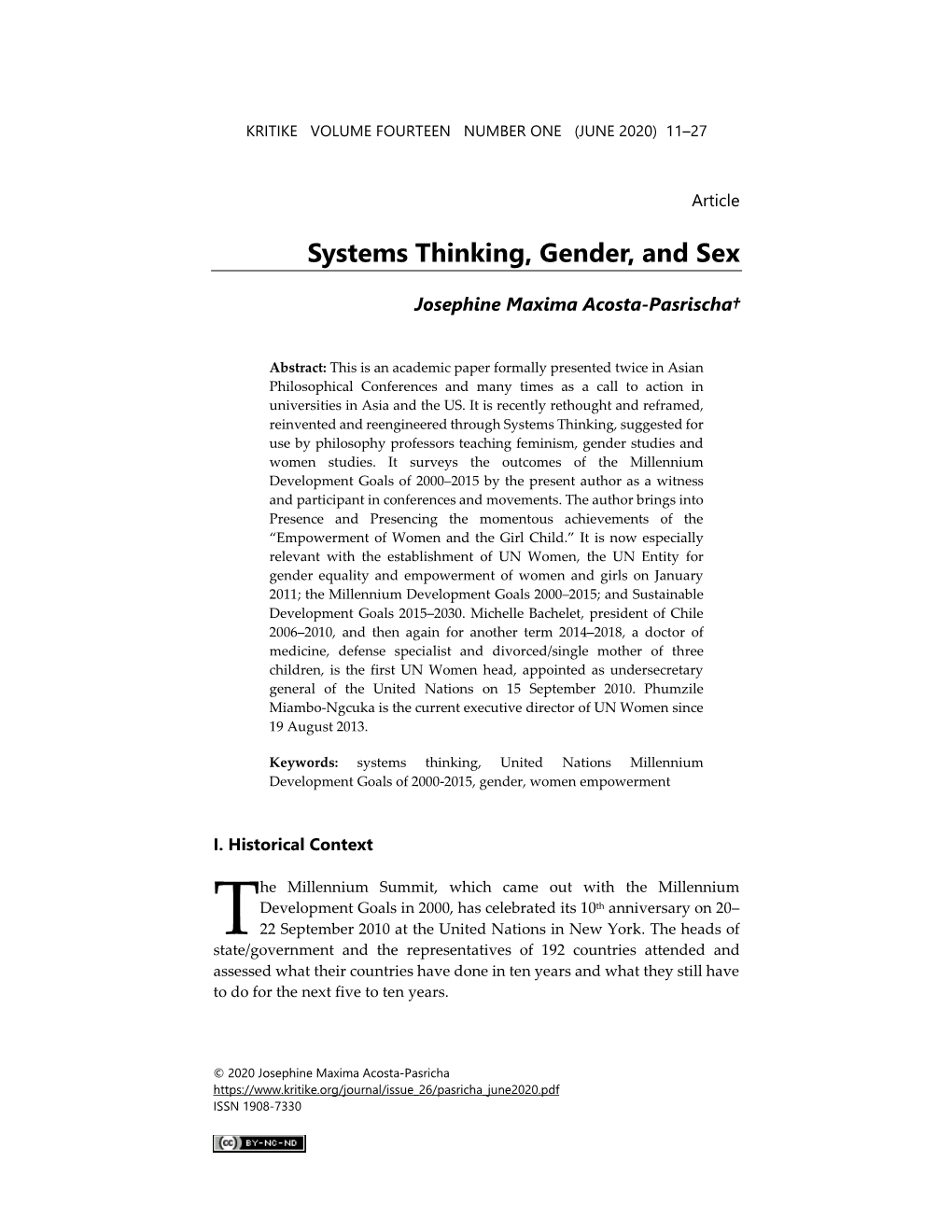 Systems Thinking, Gender, and Sex