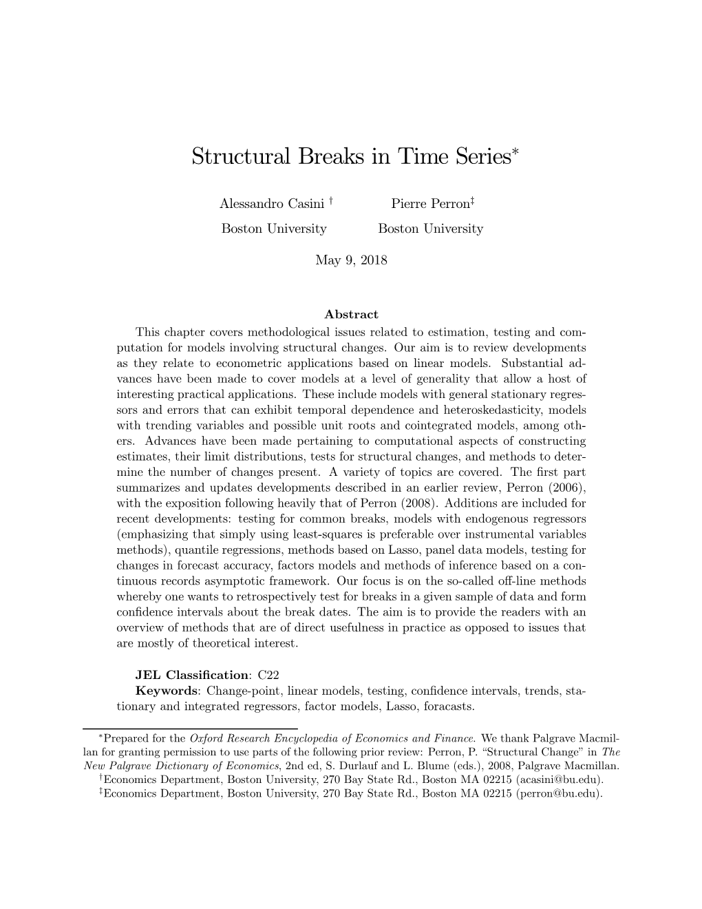 Structural Breaks in Time Series∗