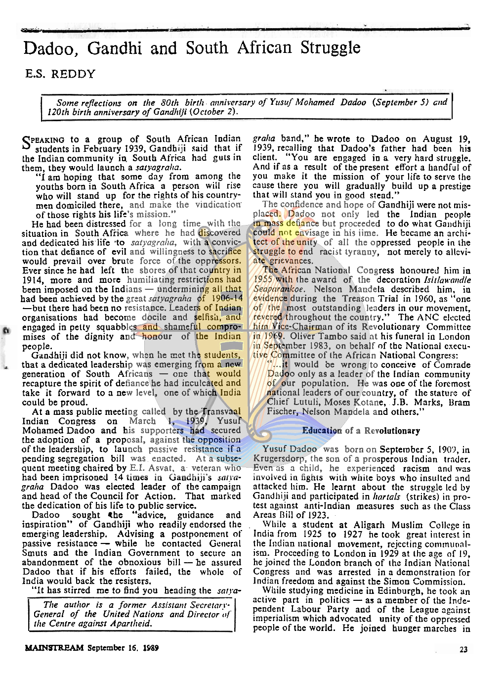 Dadoo, Gandhi and South African Struggle E.S
