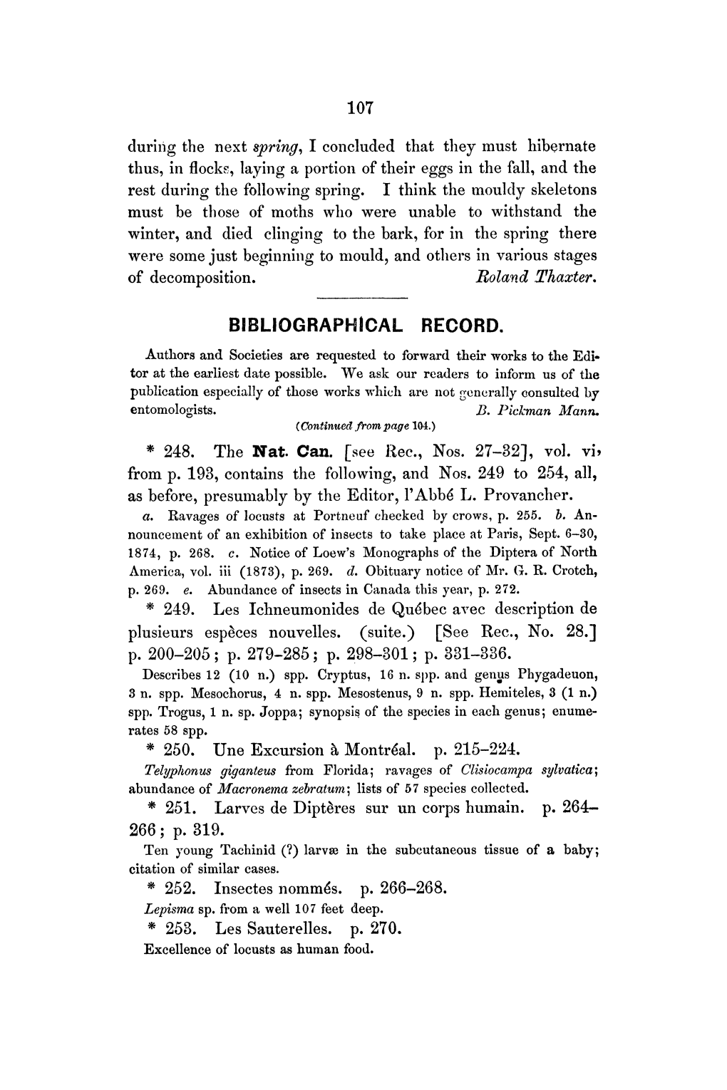 BIBLIOGRAPHICAL RECORD. Authors and Societies Are Requested to Forward Their Works to the Edi- Tor at the Earliest Date Possible