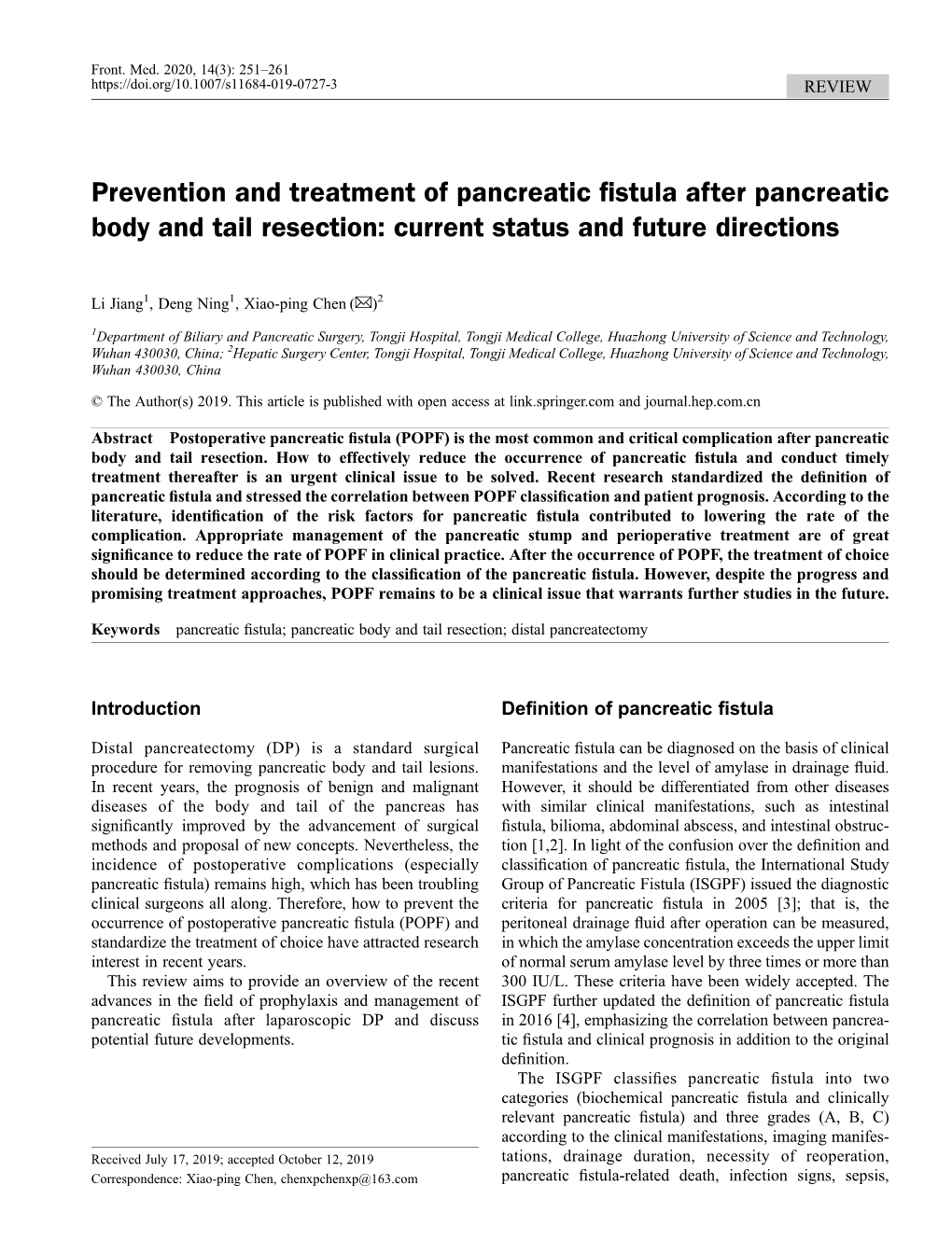 Prevention and Treatment of Pancreatic Fistula After Pancreatic Body and Tail Resection: Current Status and Future Directions