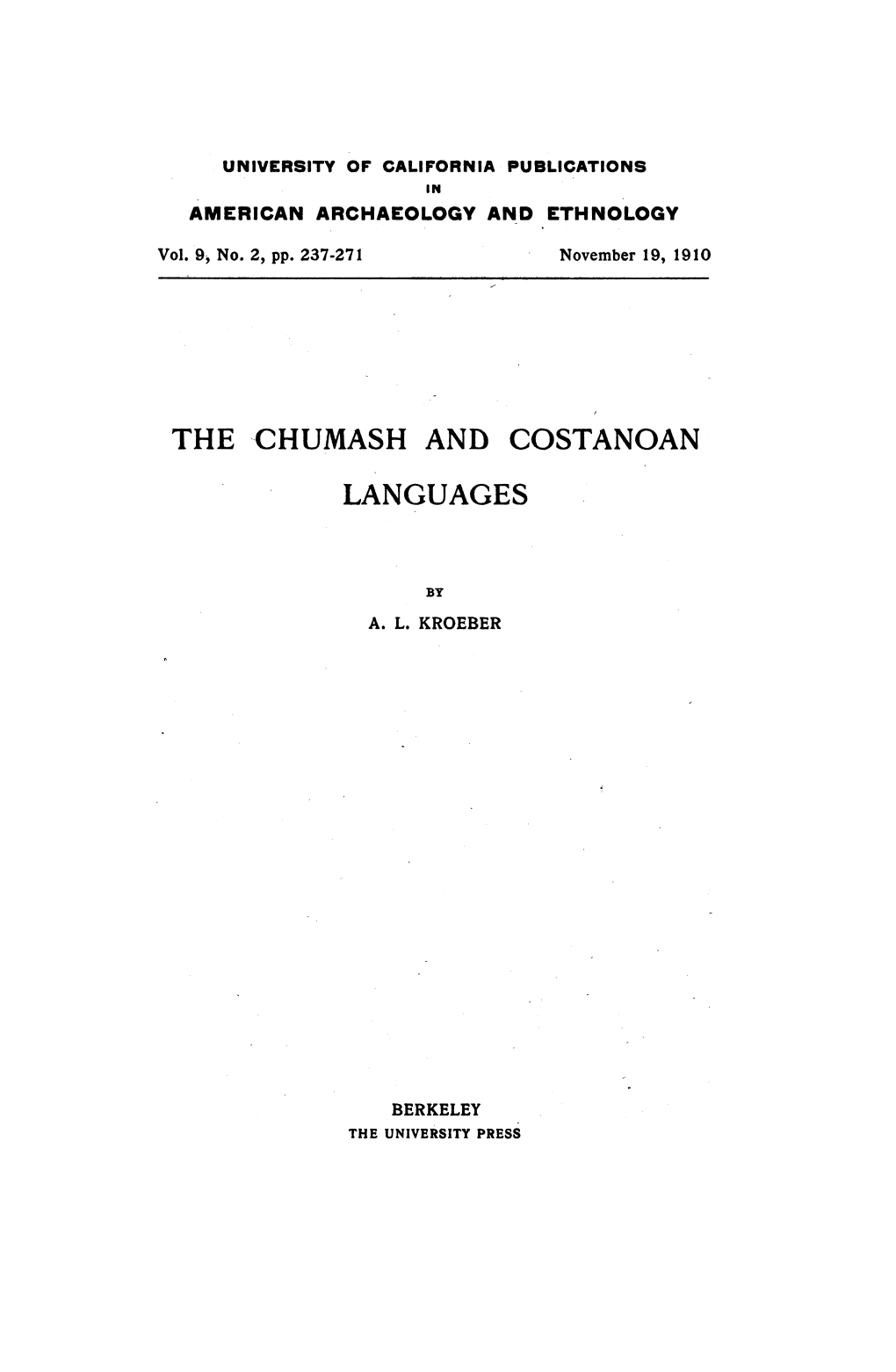 The -Chumash and Costanoan Languages