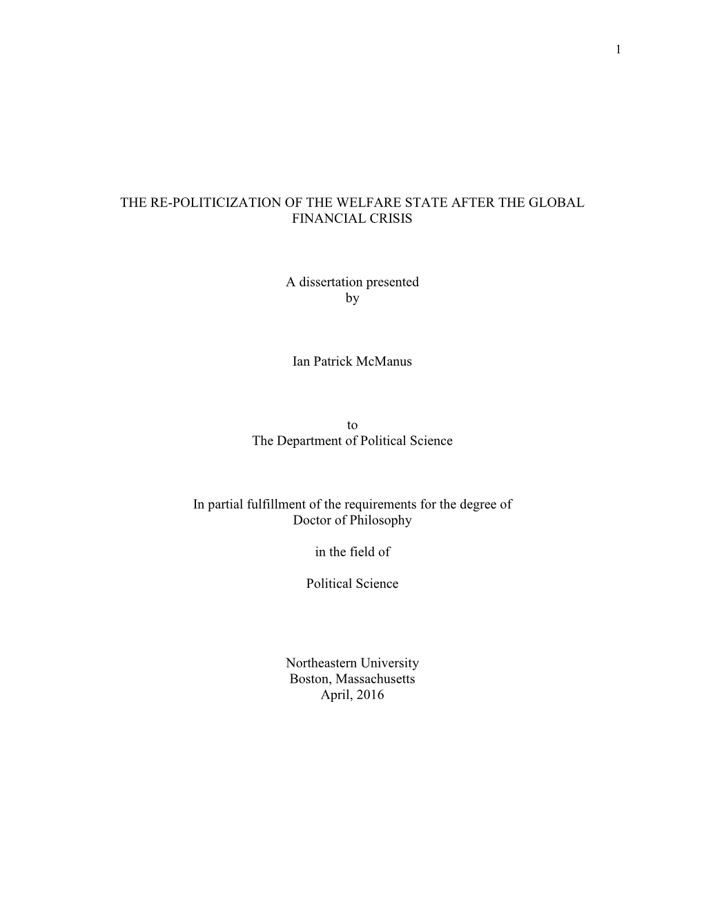 The Re-Politicization of the Welfare State After the Global Financial Crisis