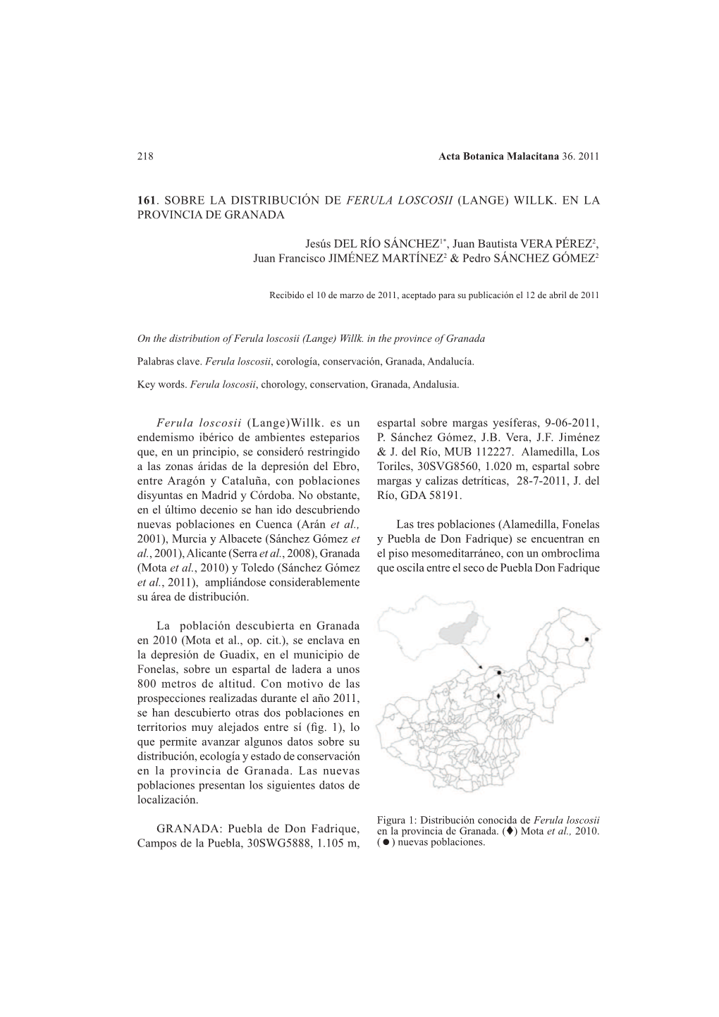 161. Sobre La Distribución De Ferula Loscosii (Lange