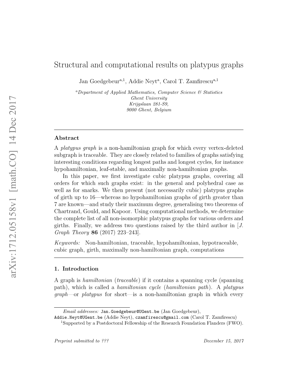 Structural and Computational Results on Platypus Graphs