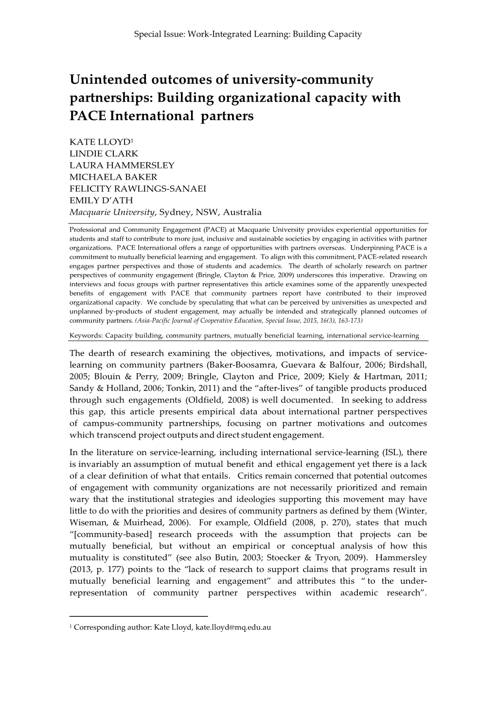 Unintended Outcomes of University-Community Partnerships: Building Organizational Capacity with PACE International Partners