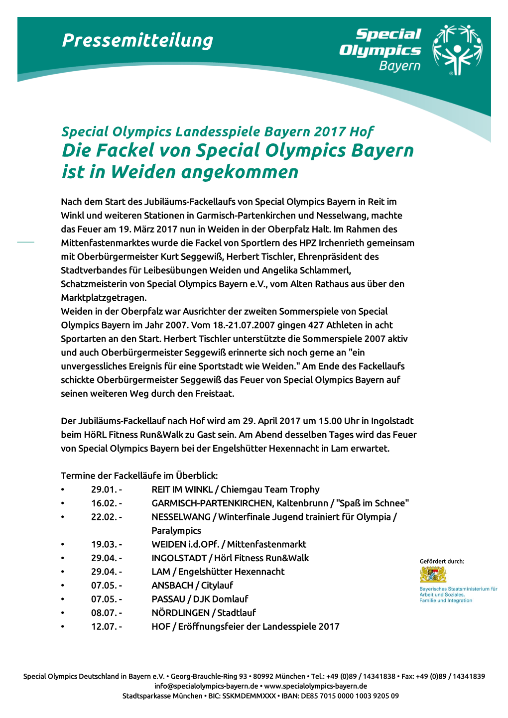 Pressemitteilung Die Fackel Von Special Olympics Bayern Ist In