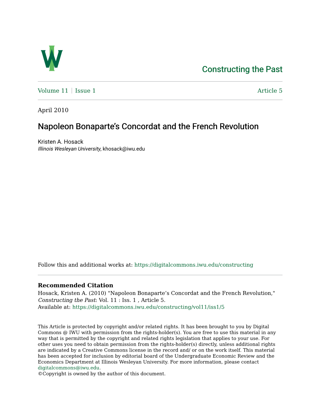 Napoleon Bonaparte's Concordat and the French Revolution