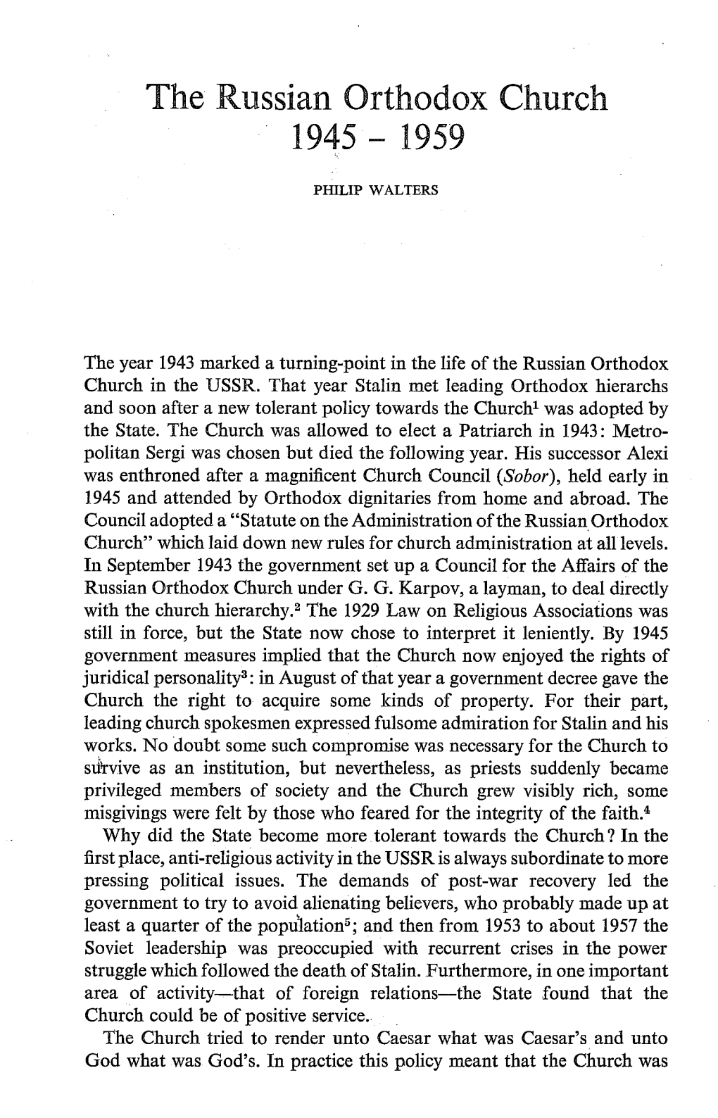 The Russian Orthodox Church 1945 - 1959