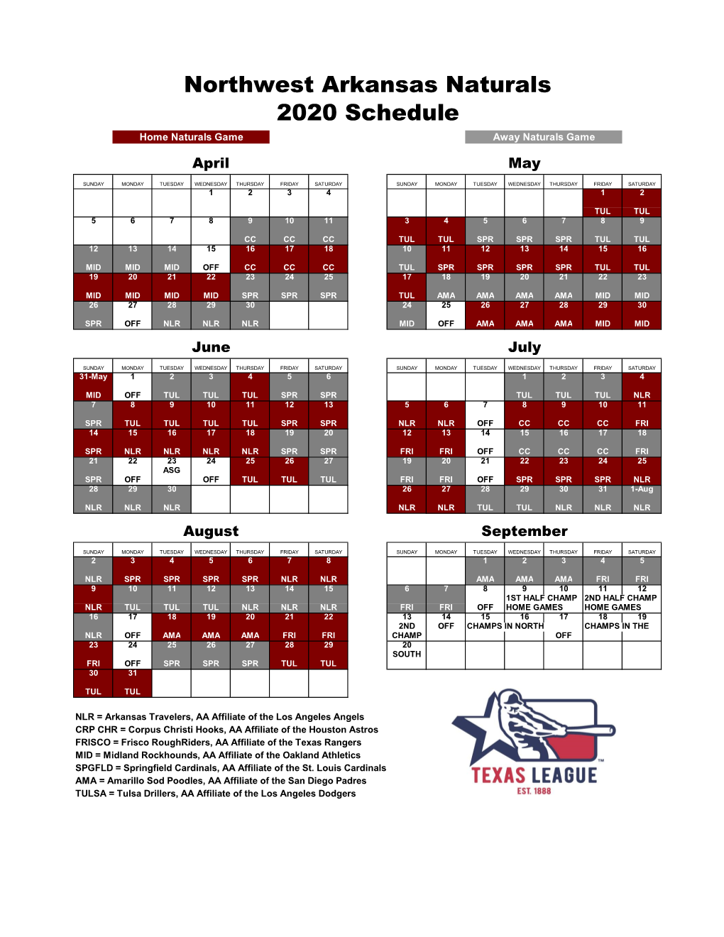 2020 Schedule Home Naturals Game Away Naturals Game