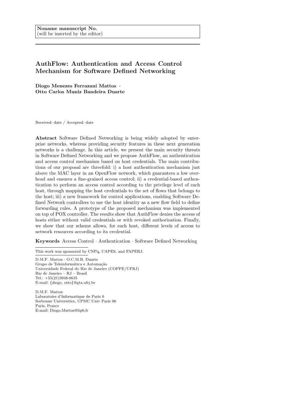 Authentication and Access Control Mechanism for Software Defined