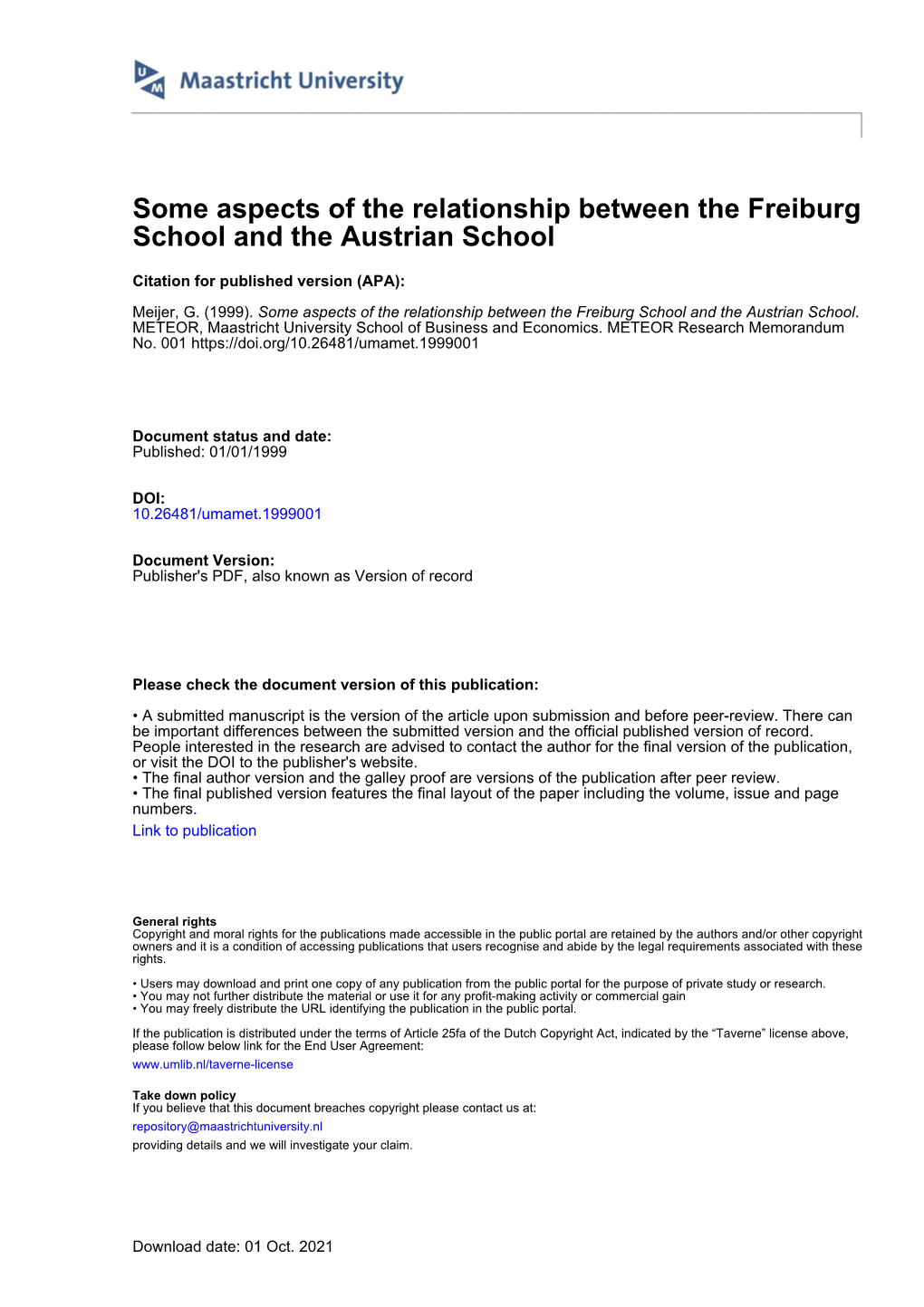 Some Aspects of the Relationship Between the Freiburg School and the Austrian School