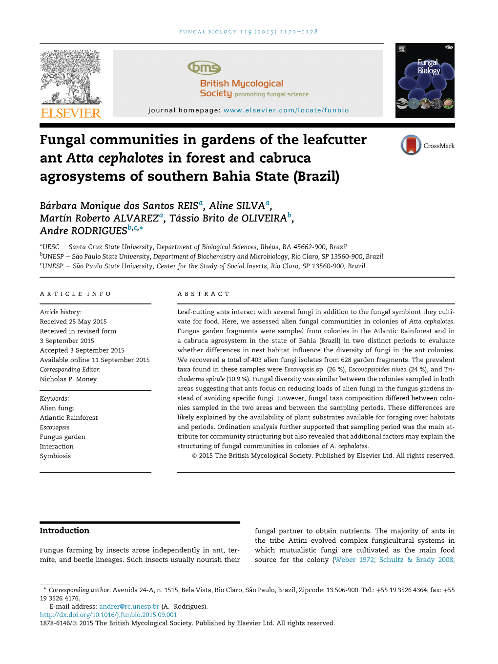 Fungal Communities in Gardens of the Leafcutter Ant Atta Cephalotes in Forest and Cabruca Agrosystems of Southern Bahia State (Brazil)