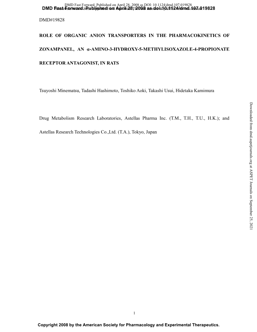 Dmd#19828 Role of Organic Anion Transporters in The