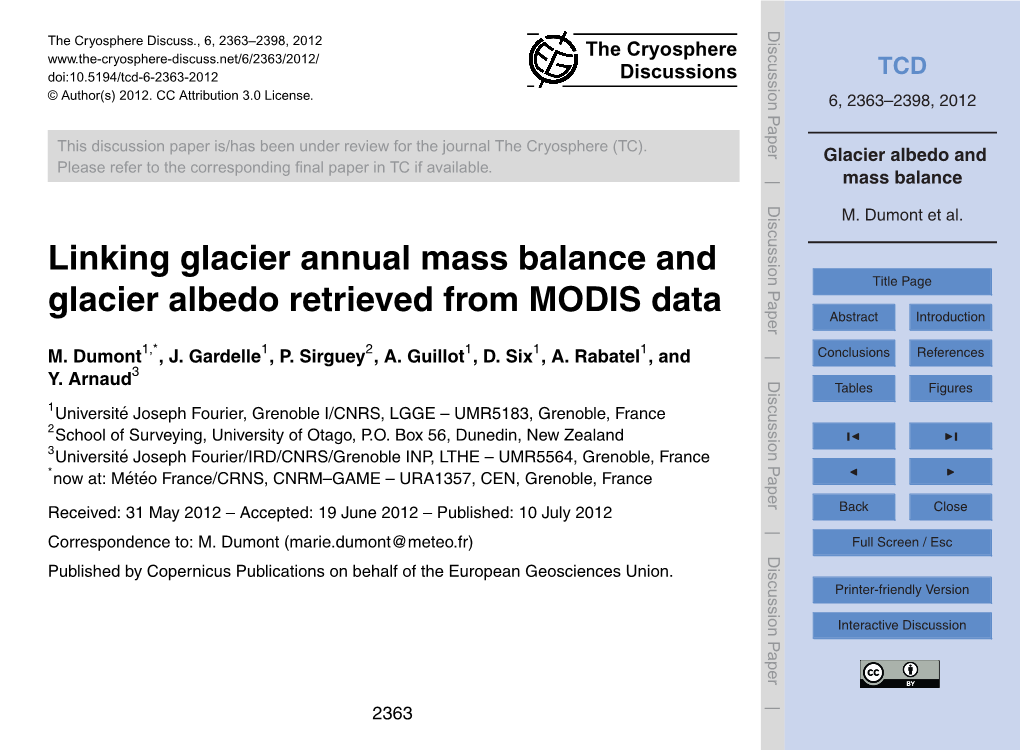 Glacier Albedo and Mass Balance