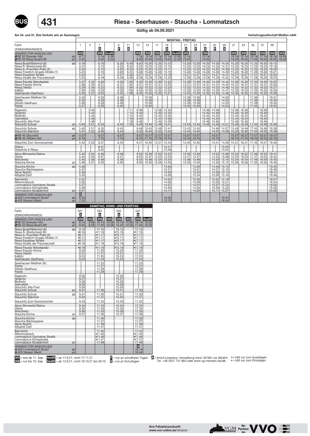Riesa - Seerhausen - Staucha - Lommatzsch Gültig Ab 04.09.2021 Am 24