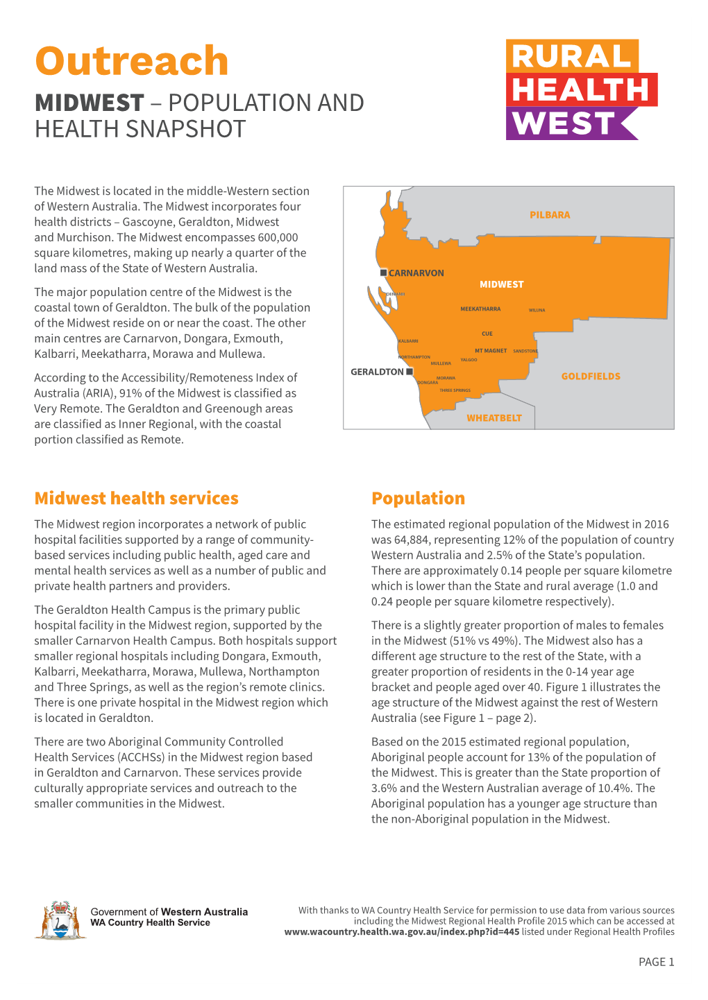 Outreach MIDWEST – POPULATION and HEALTH SNAPSHOT