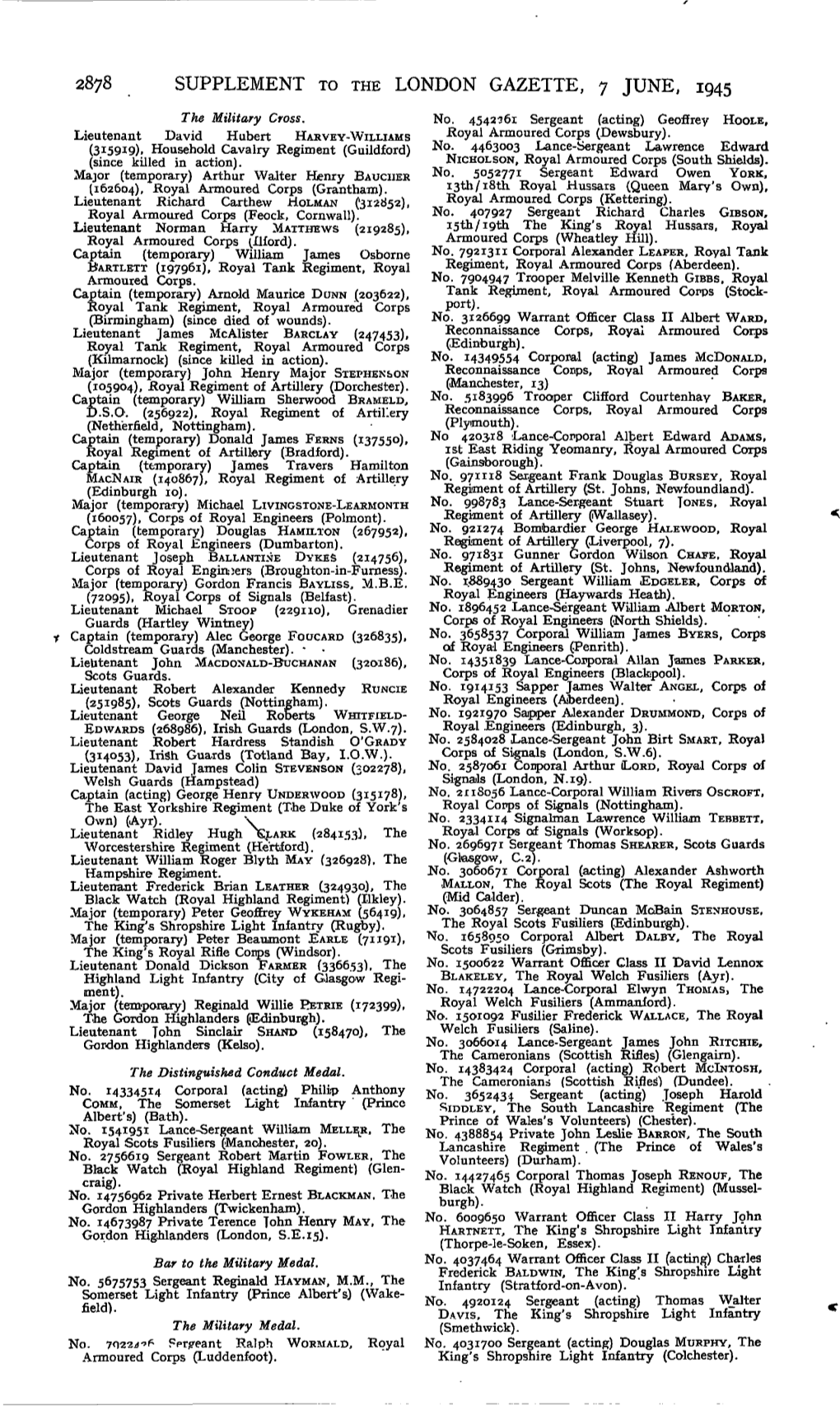 Supplement to the London Gazette, 7 June, 1945