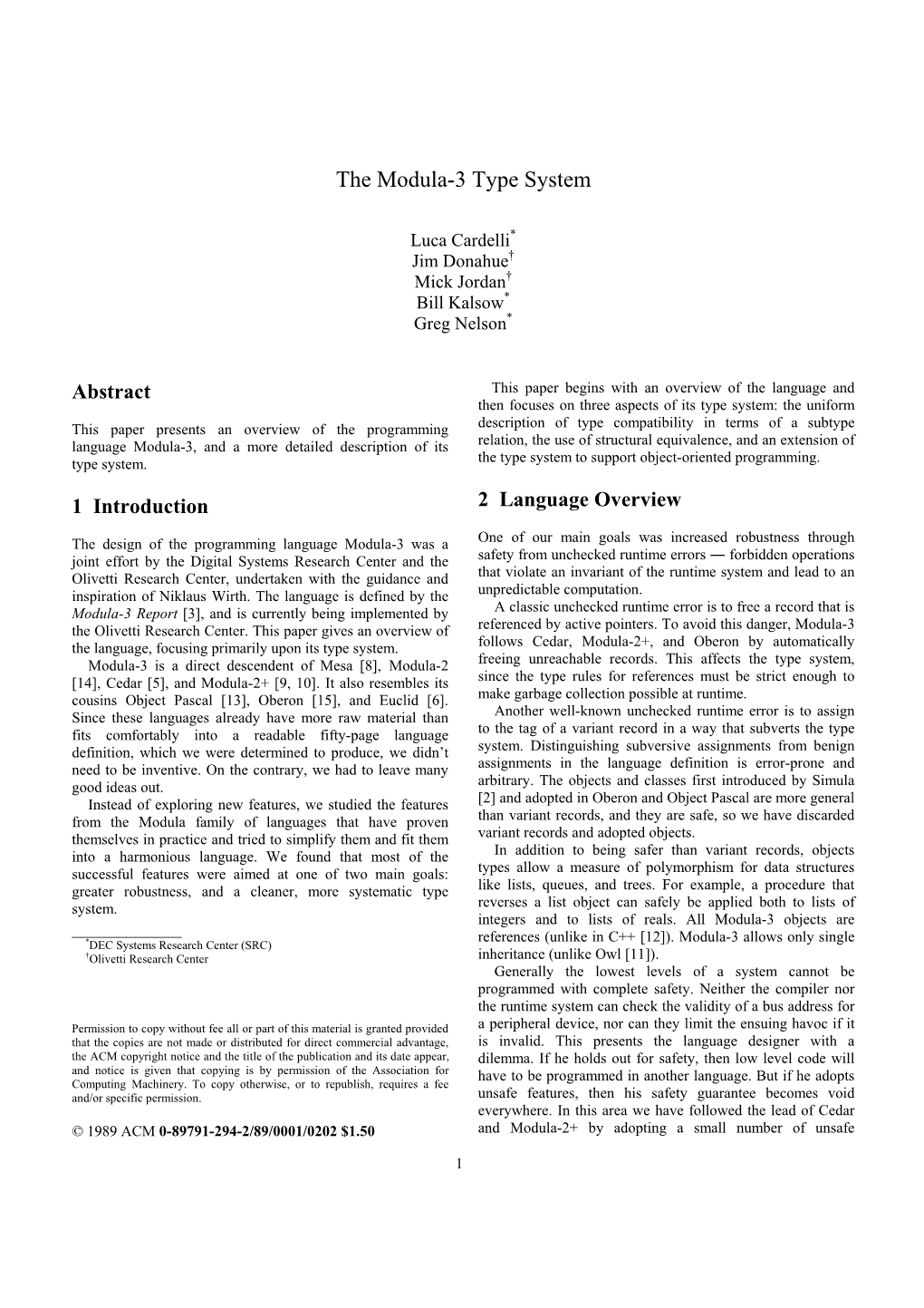 The Modula-3 Type System