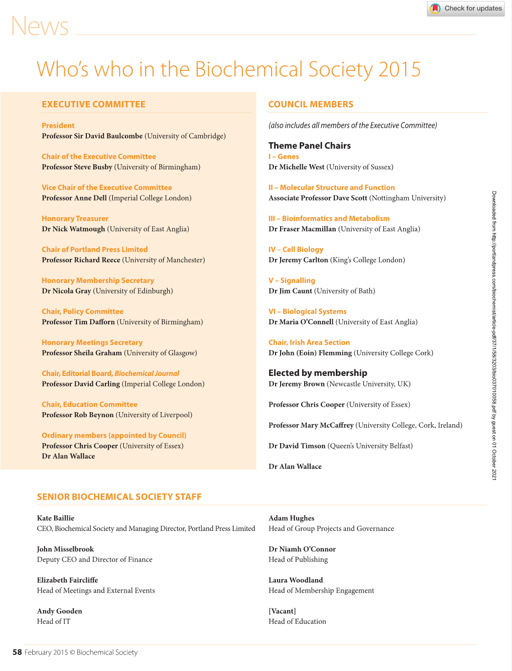 Who's Who in the Biochemical Society 2015 ATP Bindin From