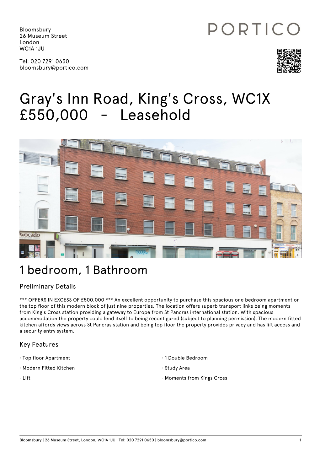 Gray's Inn Road, King's Cross, WC1X £550000