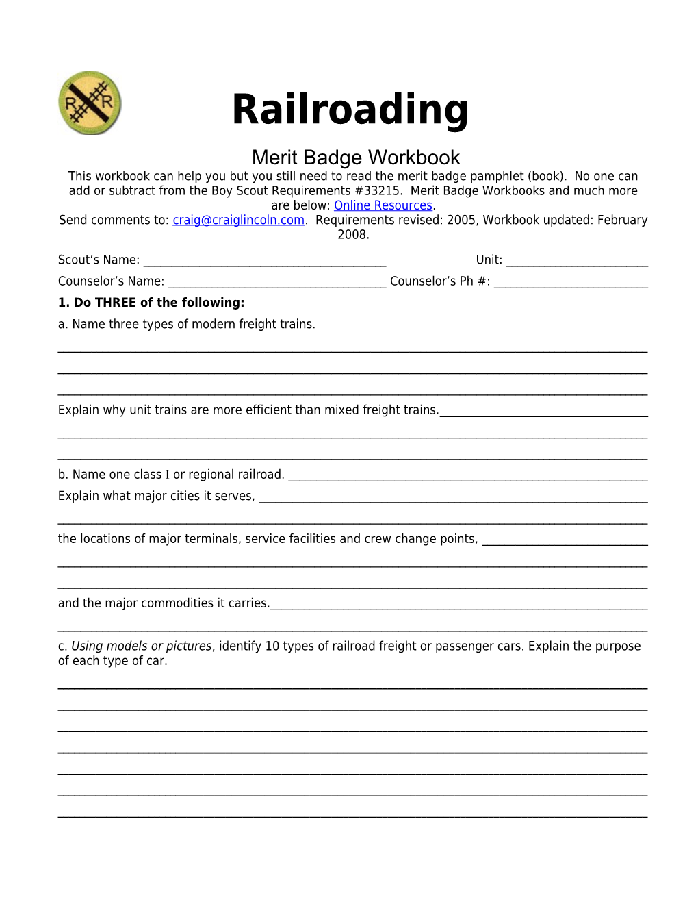 Railroading P. 6 Merit Badge Workbook Scout's Name: ______