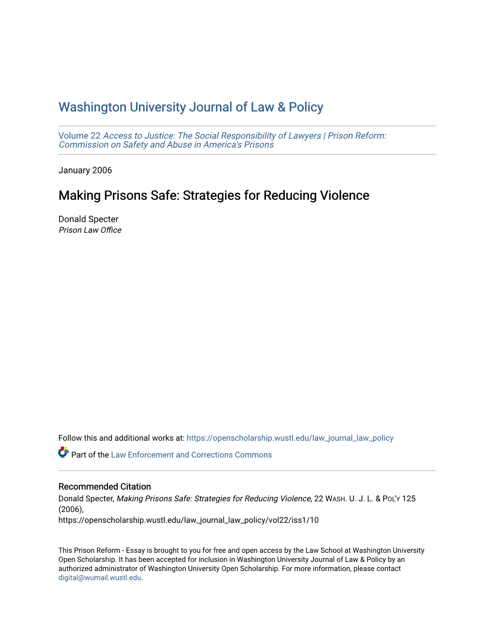 Making Prisons Safe: Strategies for Reducing Violence