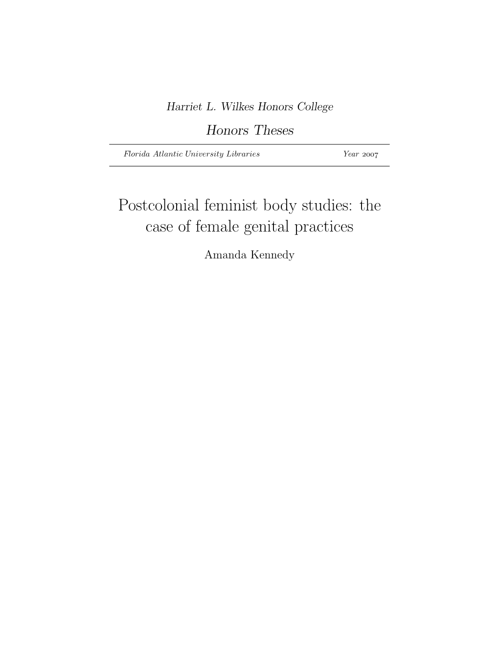 Postcolonial Feminist Body Studies: the Case of Female Genital Practices